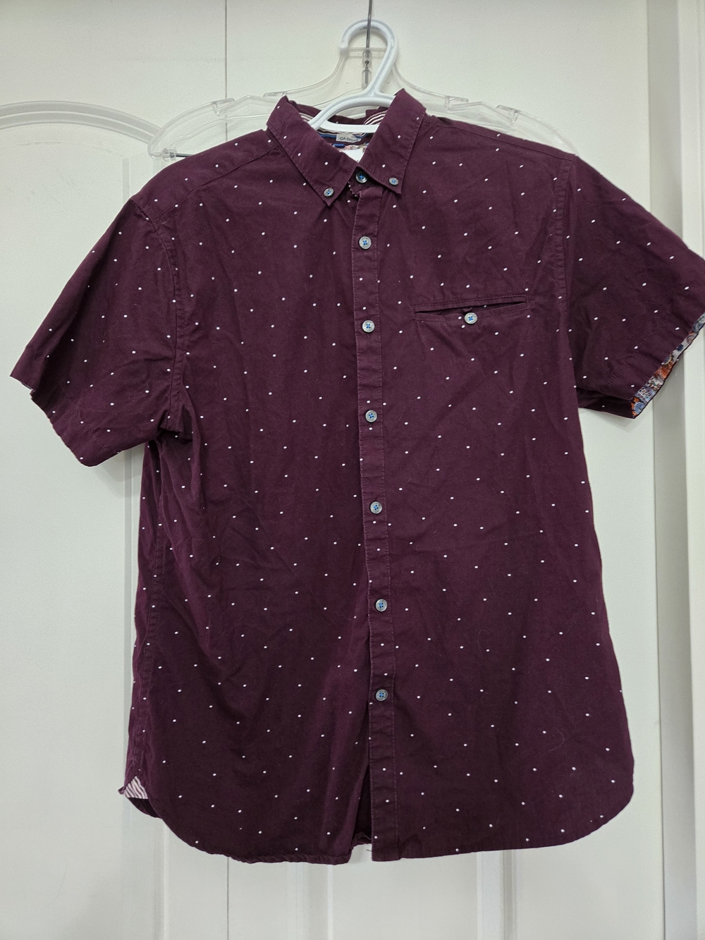 Denim & Flower Burgundy Short-Sleeve Button-Down with White Micro Dot